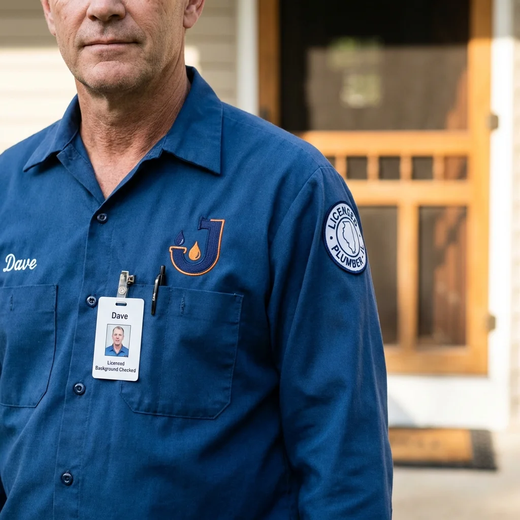 Licensed plumber showing ID badge in Aliso Viejo, CA