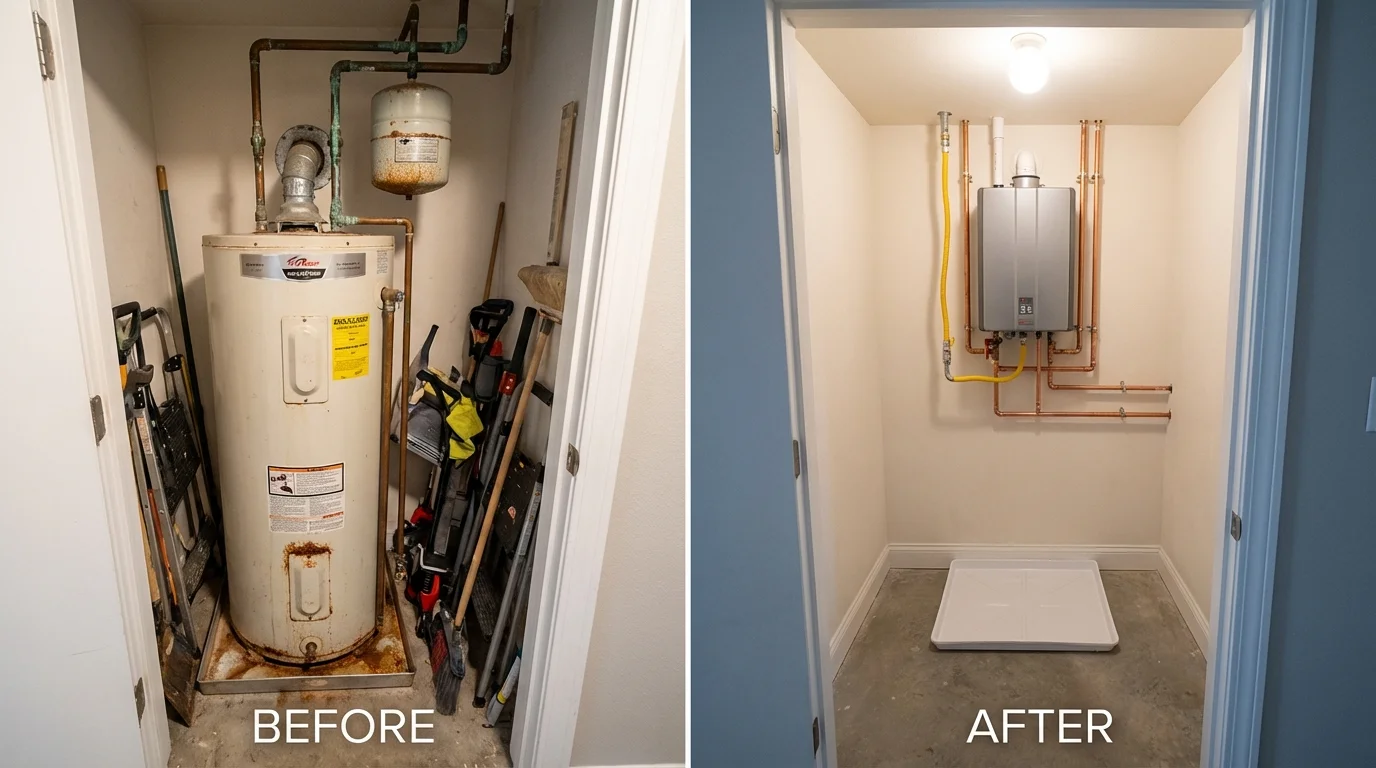 Tank water heater versus wall-mounted tankless unit comparison for Aliso Viejo, CA homeowners