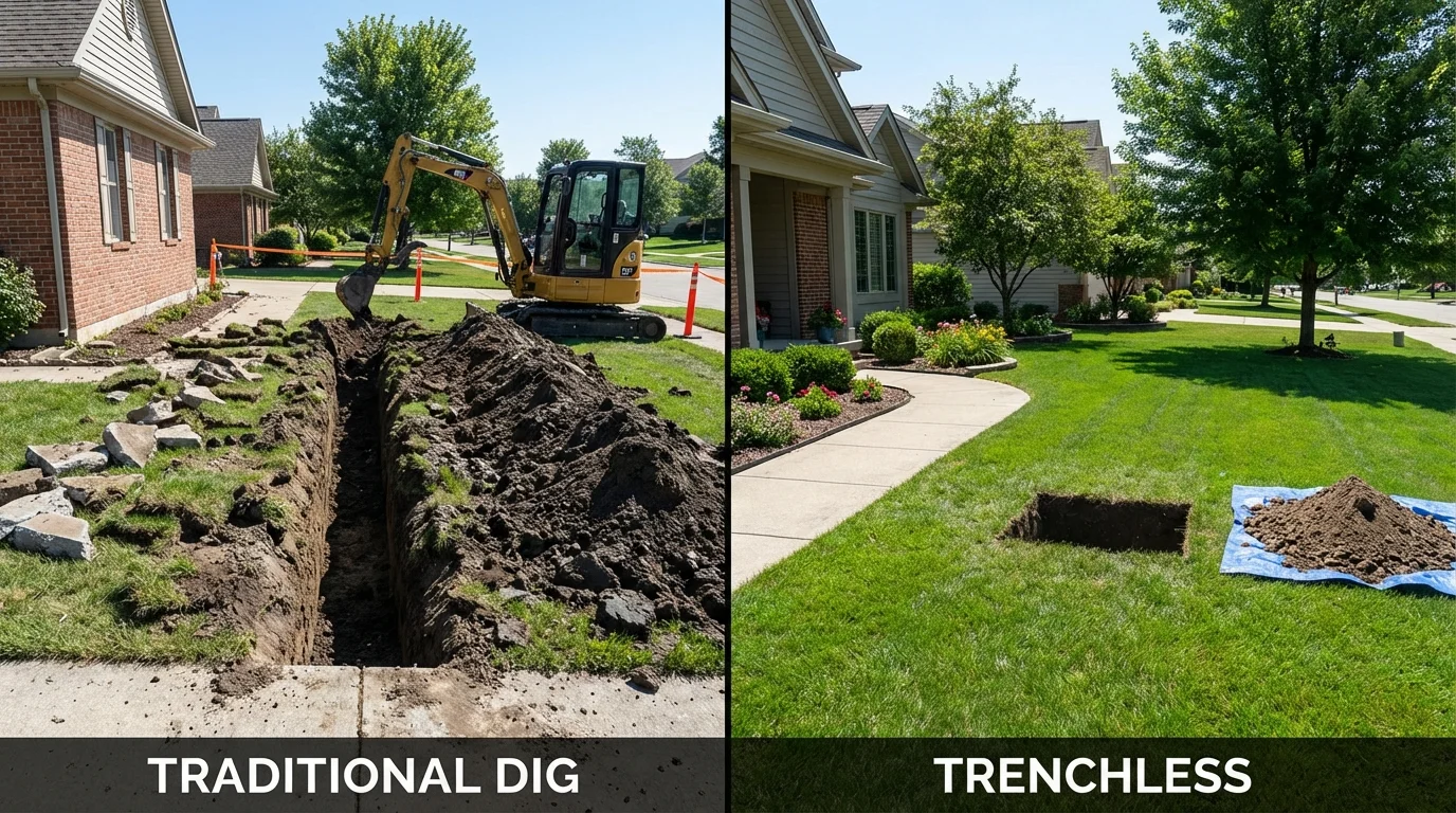 Trenchless sewer repair with minimal yard damage versus traditional excavation in Aliso Viejo, CA